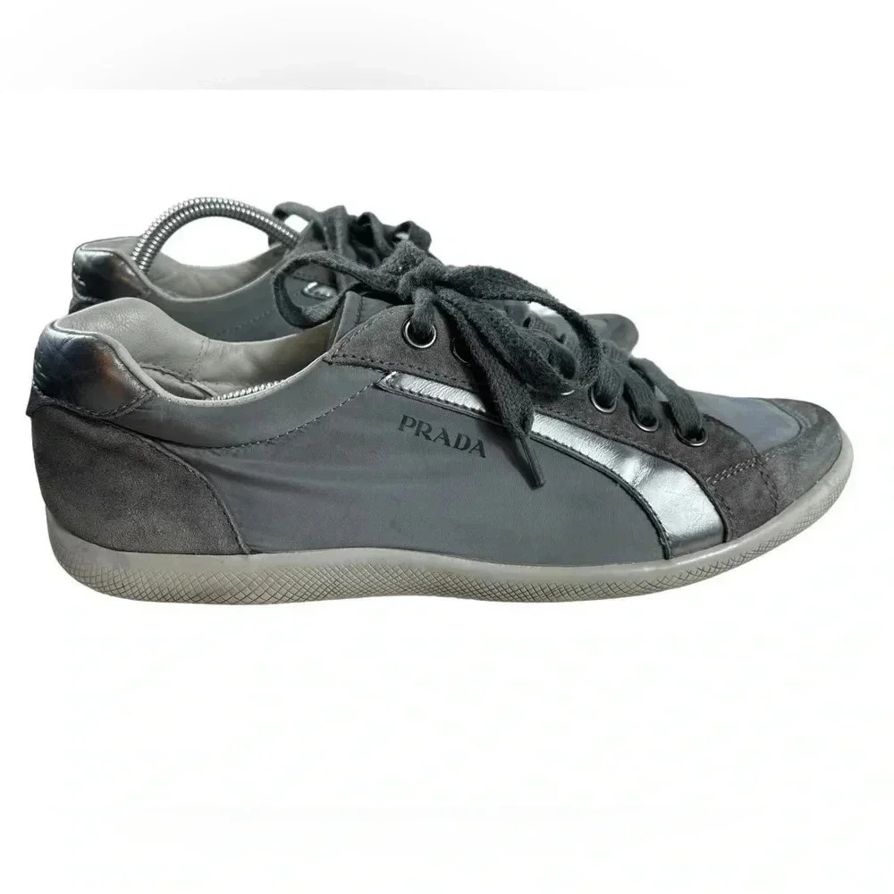 Prada Grey Lace Up Sneakers Size 6.5